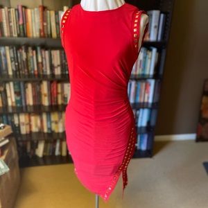 bodycon midi dress with asymmetrical hem